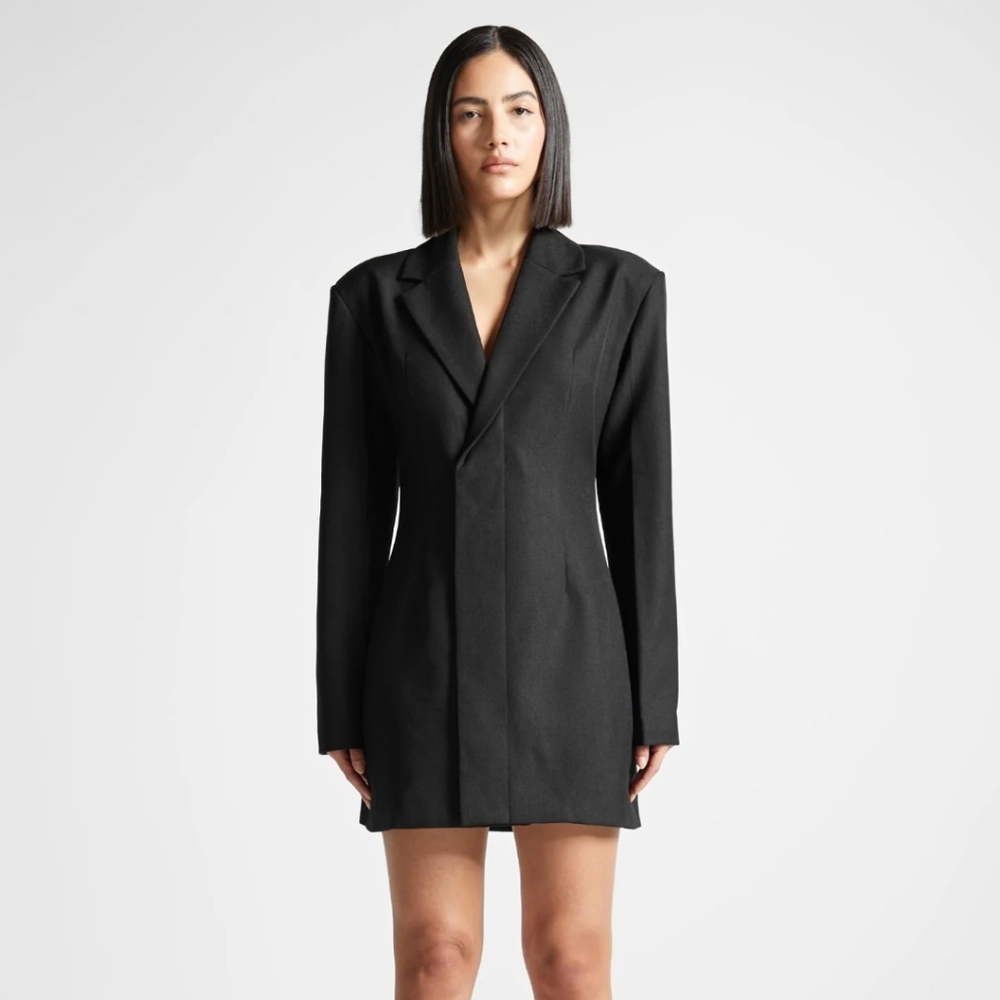 Maniere De Voir Elegant Black Women's Blazer Dress Coat